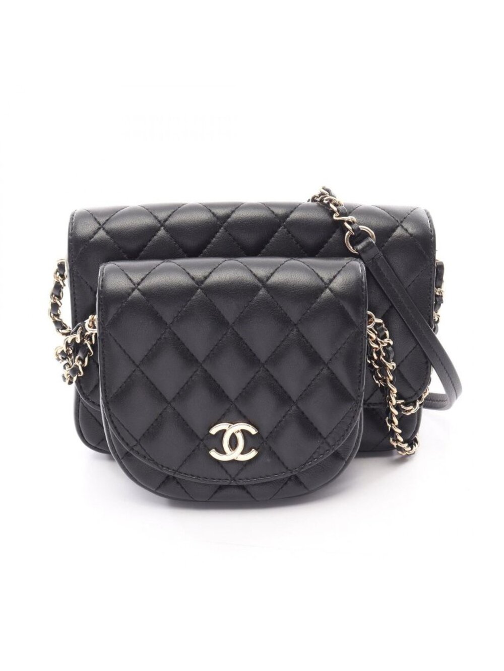 Chanel Shoulder Bag Quilted Black Lambskin Chain